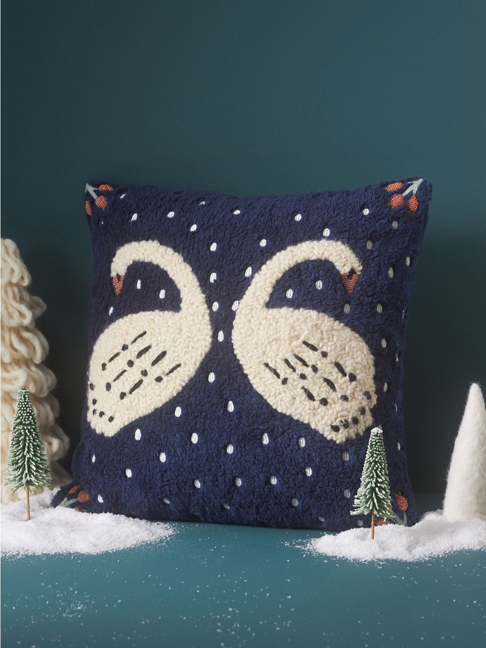 Set of 2 - Swan Embroidered Faux-Shearling Pillow